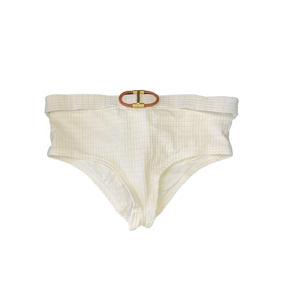 Zimmermann Alight Textured Ribbed Swim Bikini Bottom Belted Waist Ivory Size 2 - Picture 4 of 11